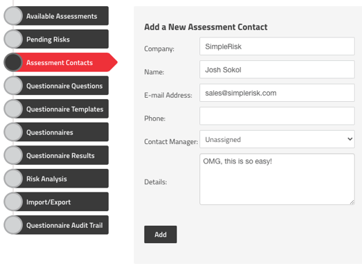 Add a New Assessment Contact