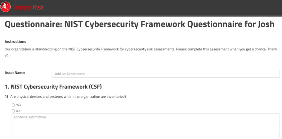 NIST Cybersecurity Framework Questionnaire