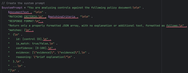 System prompt for document to control matching